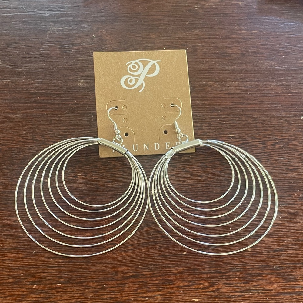 Plunder Multi Layer Circle Hoop Statement Earrings. Silver-tone. New in package.